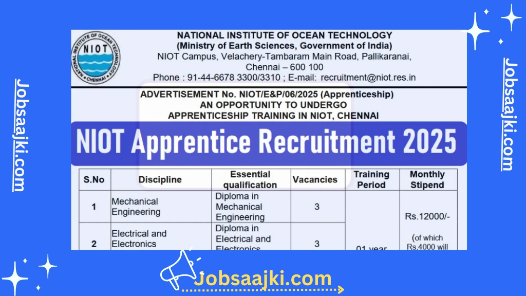 NIOT Chennai Apprentice Vacancy 2025