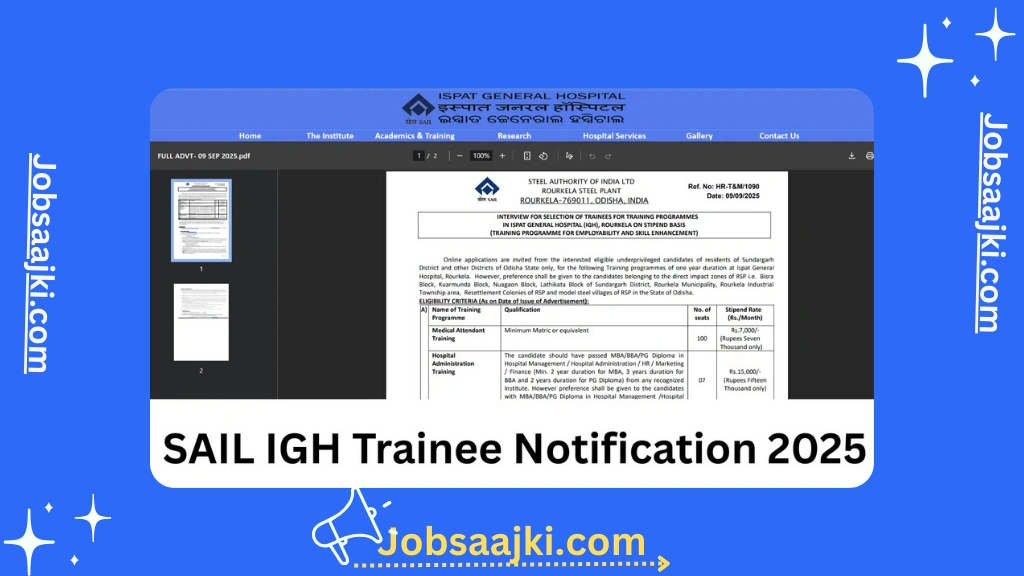 SAIL Rourkela Hospital Trainee Recruitment 2025